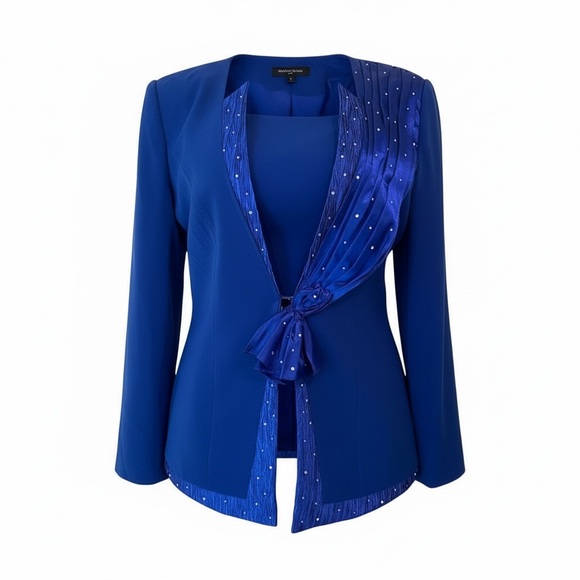 Vintage Jackets & Blazers - Vtg! Royal Blue Women's Blazer with Scarf Detail